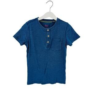 Boden Blue Henley T-Shirt w/ Wooden Buttons Casual Everyday Style Size 7-8Y
